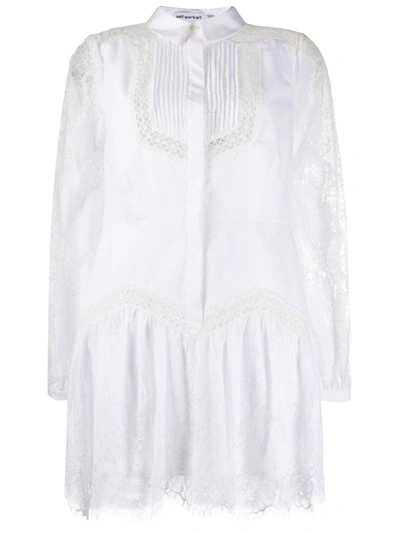 Self-portrait Lace Panel Shirt Dress In White