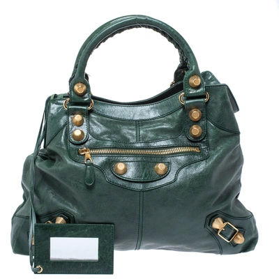 Pre-owned Balenciaga Vert Gazon Leather Ggh Brief Bag In Green