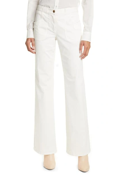 Nili Lotan Oakland Stretch Cotton Flare Pants In Eggshell