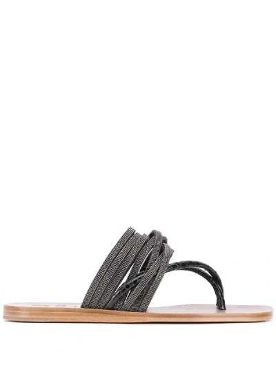 Brunello Cucinelli Low Sandals Riding Calfskin Sandals With Precious Straps In Black