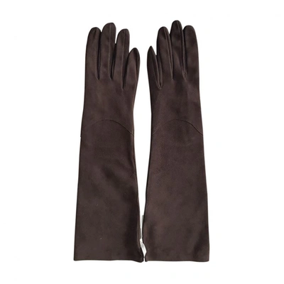 Pre-owned Rochas Leather Gloves In Brown