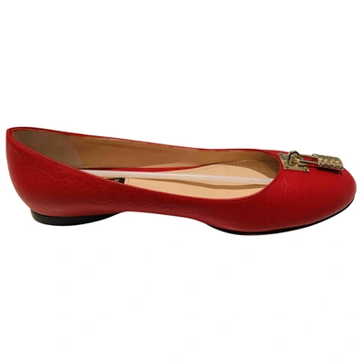 Pre-owned Roberto Cavalli Leather Flats In Red