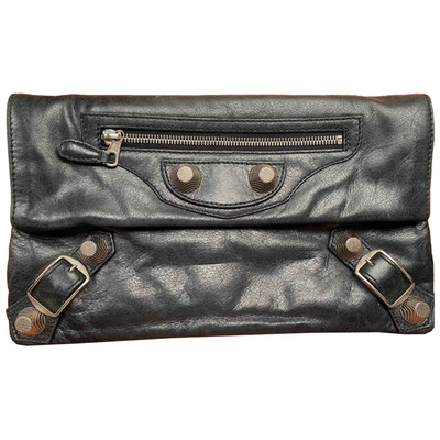 Pre-owned Balenciaga Envelop Leather Clutch Bag In Black