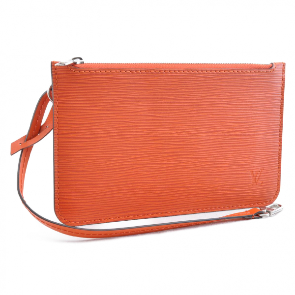 Pre-Owned Louis Vuitton Neverfull Orange Leather Clutch Bag | ModeSens