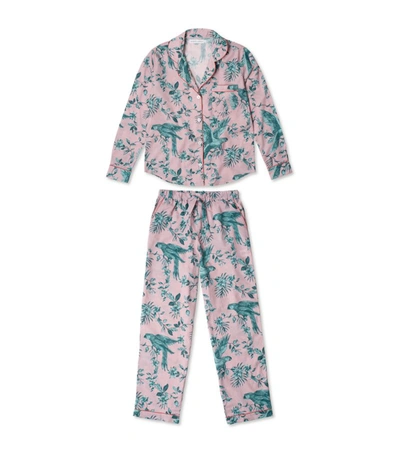 Desmond & Dempsey Bromley Parrot Printed Organic Cotton-voile Pajama Set In Pink
