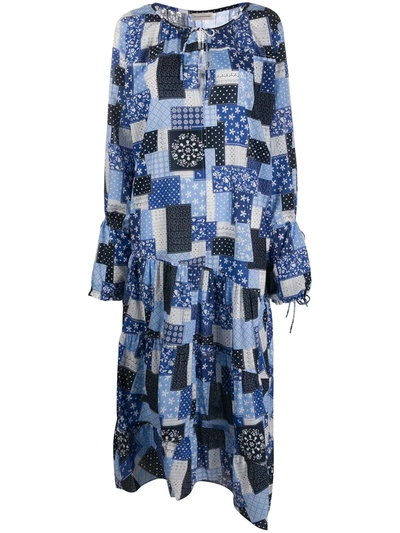 By Malene Birger Amily Asymmetric Tiered Printed Cotton-voile Maxi Dress In Blue
