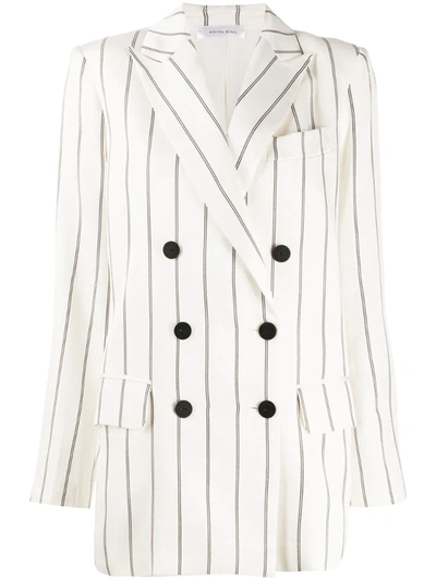 Anine Bing Ryan Double-breasted Striped Herringbone-jacquard Blazer In Cream