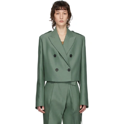 Helmut Lang Cropped Wool And Silk-blend Blazer In Jade