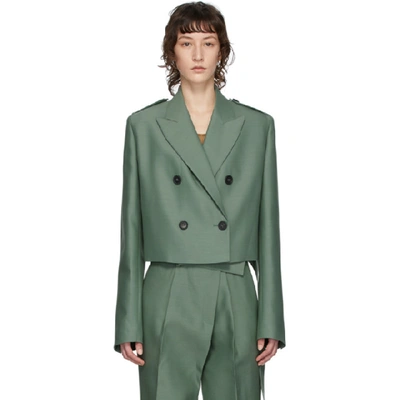 Helmut Lang Cropped Wool And Silk blend Blazer In Jade ModeSens