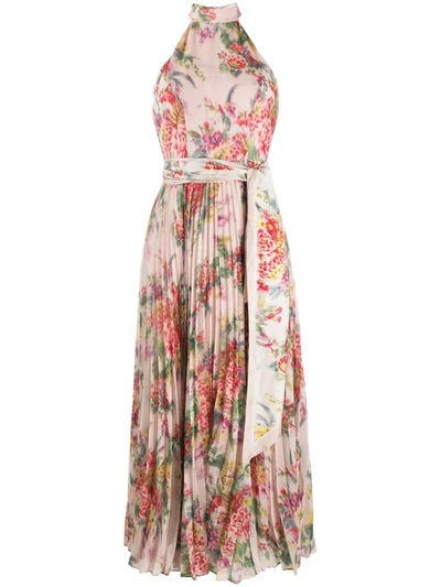 Zimmermann Wavelength Halterneck Floral-print Crepe Dress In Pink