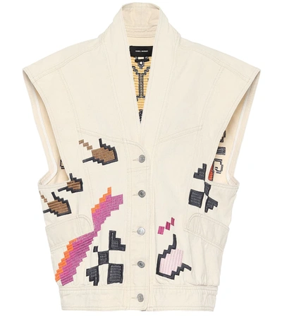 Isabel Marant Erilane Graphic-print Denim Gilet In Beige