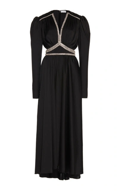 Paco Rabanne Black Crystal-embellished Satin Midi Dress