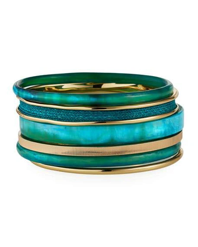 Akola Horn And Raffia Bangle Bracelets, Set Of 6, Turquoise