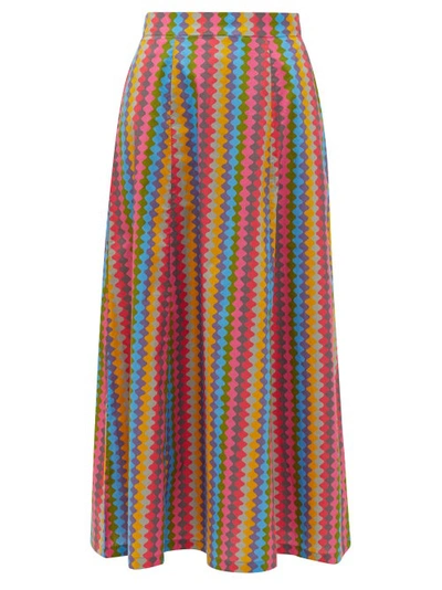 Le Sirenuse Positano Camille Waved-stripe Cotton-poplin Maxi Skirt In Pink Multi