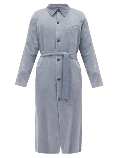 Rochas Marble-dyed Silk Trench Coat In Blue