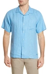 Tommy Bahama Sea Glass Camp Regular Fit Short-sleeve Linen Shirt In Blue Yonder