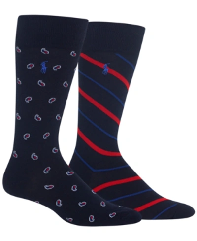 Polo Ralph Lauren Men's Socks Paisley & Stripes - Pack Of 2 In Navy