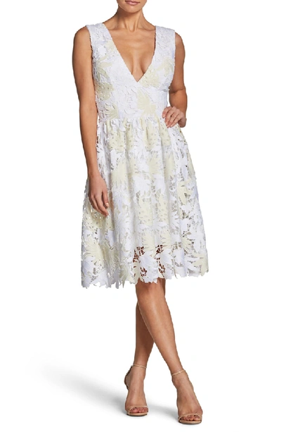 Dress The Population Rita Plunge Neck Lace Dress In Eggshell/ White