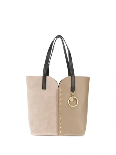 See By Chloé Gaia Small Leather And Suede Tote In Motty Gray
