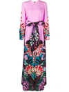 Valentino Orchid Print Long Sleeve Wide Leg Silk Cady Jumpsuit In Multicolored