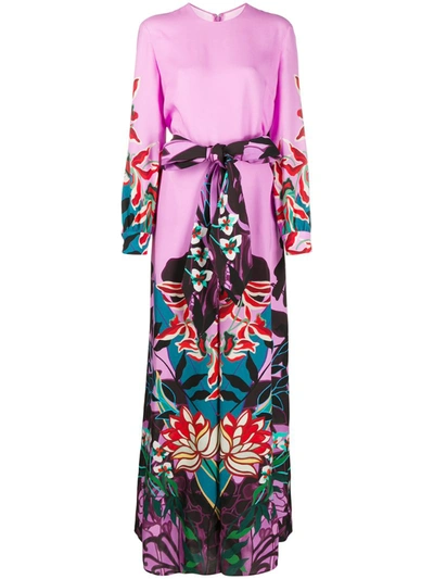 Valentino Orchid Print Long Sleeve Wide Leg Silk Cady Jumpsuit In Multicolored