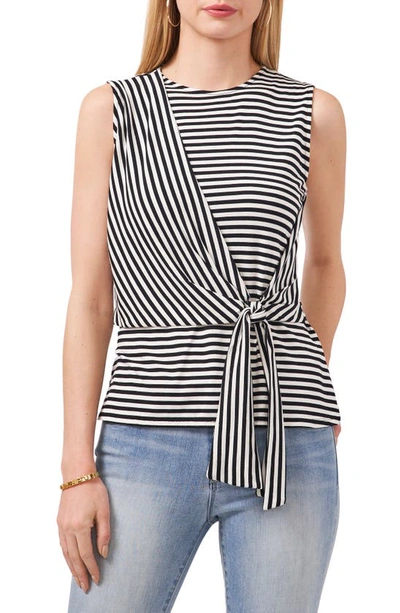 Vince Camuto Vibration Stripe Tie Front Sleeveless Top In Rich Black