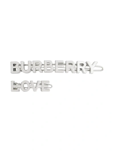 Burberry 2-piece Silvertone Logo & Love Hair Clip Set