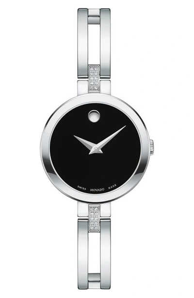 Movado Women's Esperenza Stainless Steel & Diamond Bangle Bracelet Watch In Black,silver Tone,white