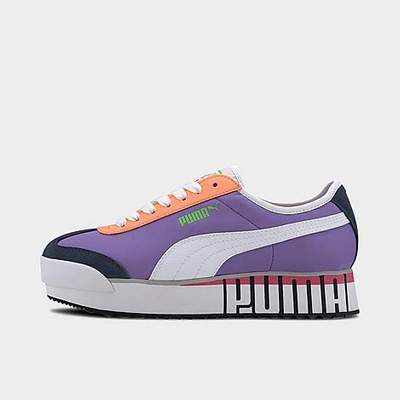Puma Roma Amor Logo Colorblock Platform Sneakers In Luminous Purple/white/dark Denim