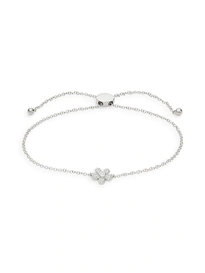 Saks Fifth Avenue 14k White Gold & Diamond Flower Bolo Bracelet