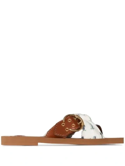 Chloé Woody Embellished Leather Sandals In White