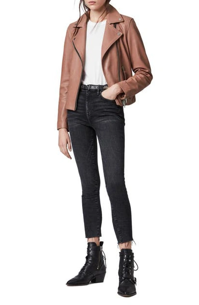 Allsaints Dalby Lambskin Leather Biker Jacket In Vintage Rose Pink