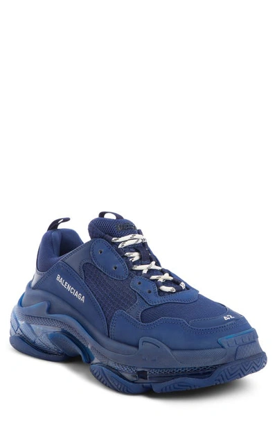 Balenciaga Men's Triple S Clear Sole Sneakers In Navy