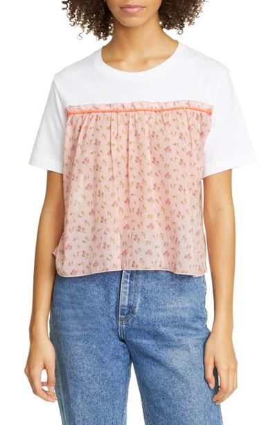 Anna Sui Rosebuds Print Trim T-shirt In Blush Multi