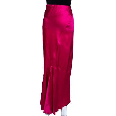 Pre-owned Roberto Cavalli Purple Satin Silk Flared Maxi Skirt L