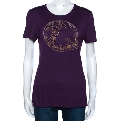 Pre-owned Versace Collection Aubergine Purple Jersey Studded Medusa T-shirt M