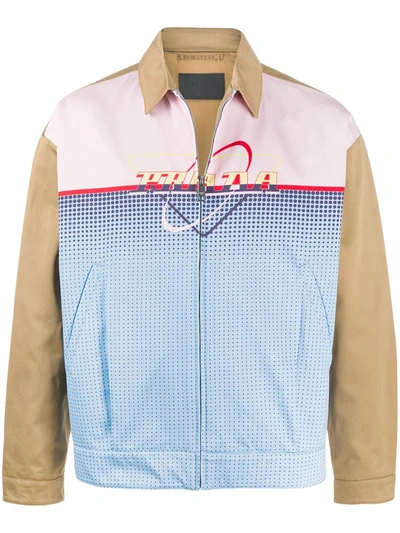 Prada Logo-print Panelled Shirt-jacket In Petal/celeste
