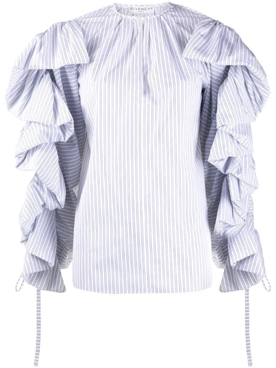Givenchy Blouse In Popeline With Ruffled Sleeves In Blue | ModeSens