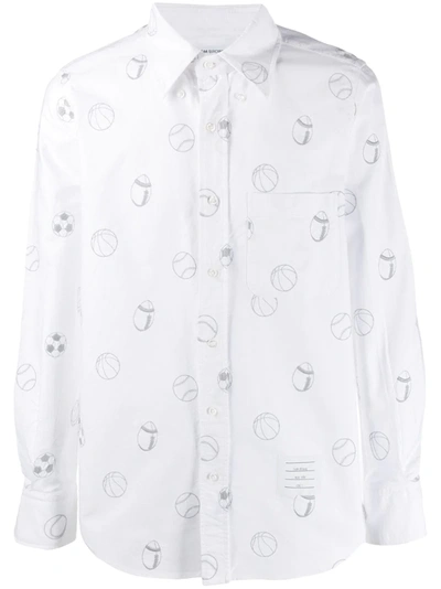 Thom Browne Multi-ball Embroidery Button-down Shirt In White