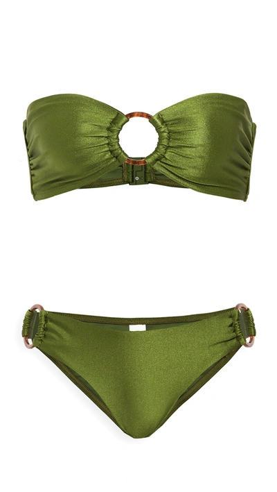 Zimmermann Empire Two-piece Ring Bandeau Bikini Set In Khaki