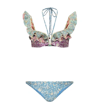 Zimmermann Carnaby Two-piece Floral Frill Bikini Set In Spliced