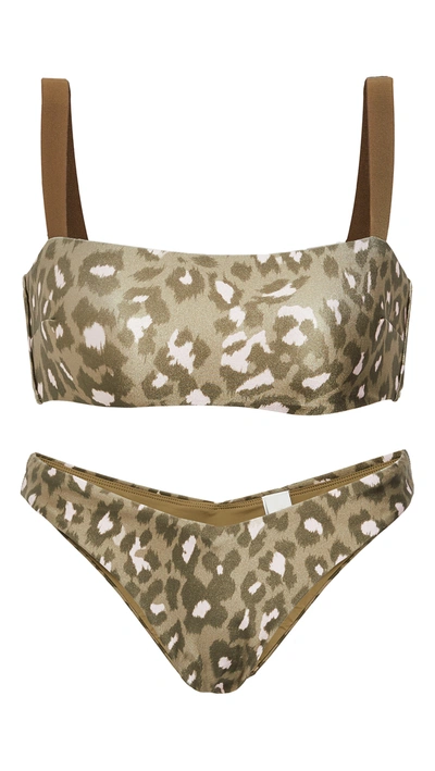 Zimmermann Carnaby Two-piece Leopard-print Bandeau Bikini Set In Khaki Leopard