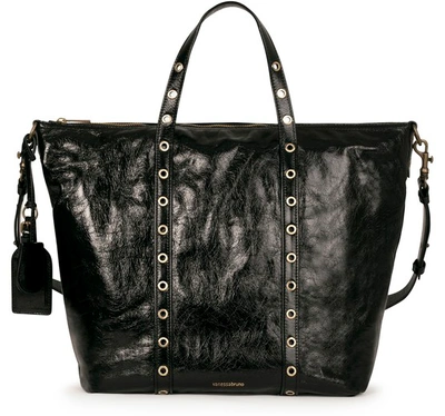Vanessa Bruno Large Crinkled Leather Zippy Bag In Noir