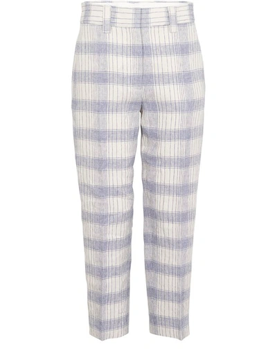 Acne Studios Cropped Checked Linen-blend Straight-leg Trousers In Blue