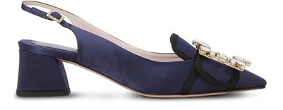 Roger Vivier Sling Back Buckle Pumps In Blu Navy