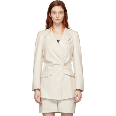 Nanushka Blair Gathered Double-breasted Vegan Leather Blazer In White