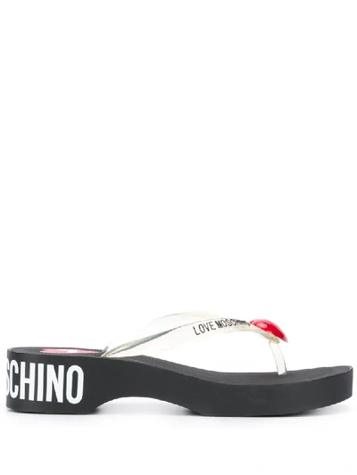 Love Moschino Thong Sandals With Heart In White