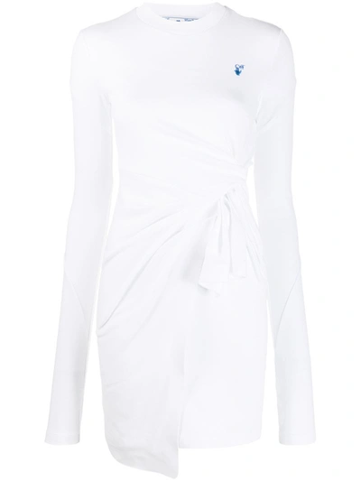 Off-white Embroidered Logo Wrap Dress In White