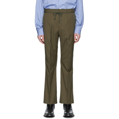 Acne Studios Khaki Drawcord Bootcut Trousers In Hunter Gree