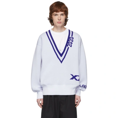 Xander Zhou White And Navy 2020 Sweater In White/navy
